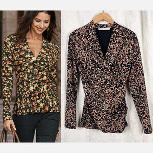 Peruvian Connection Cyprus ruched top brown black floral